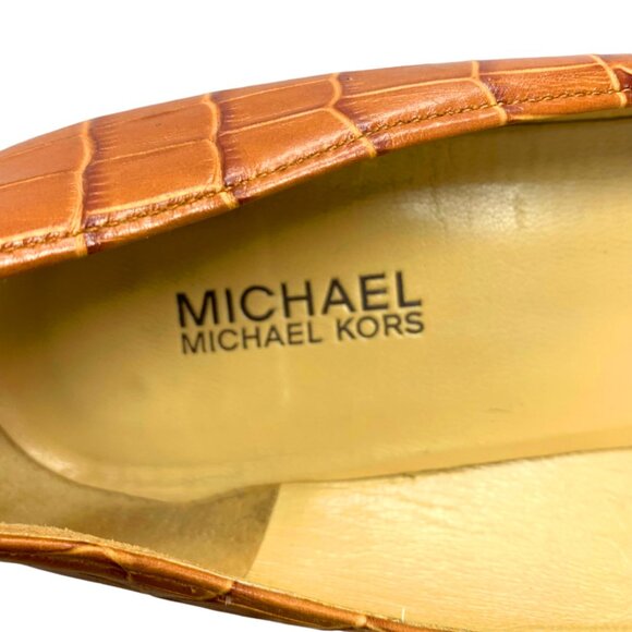 MICHAEL Michael Kors‎ Brown Croc Embossed Leather Round Toe Flats - Picture 3 of 10